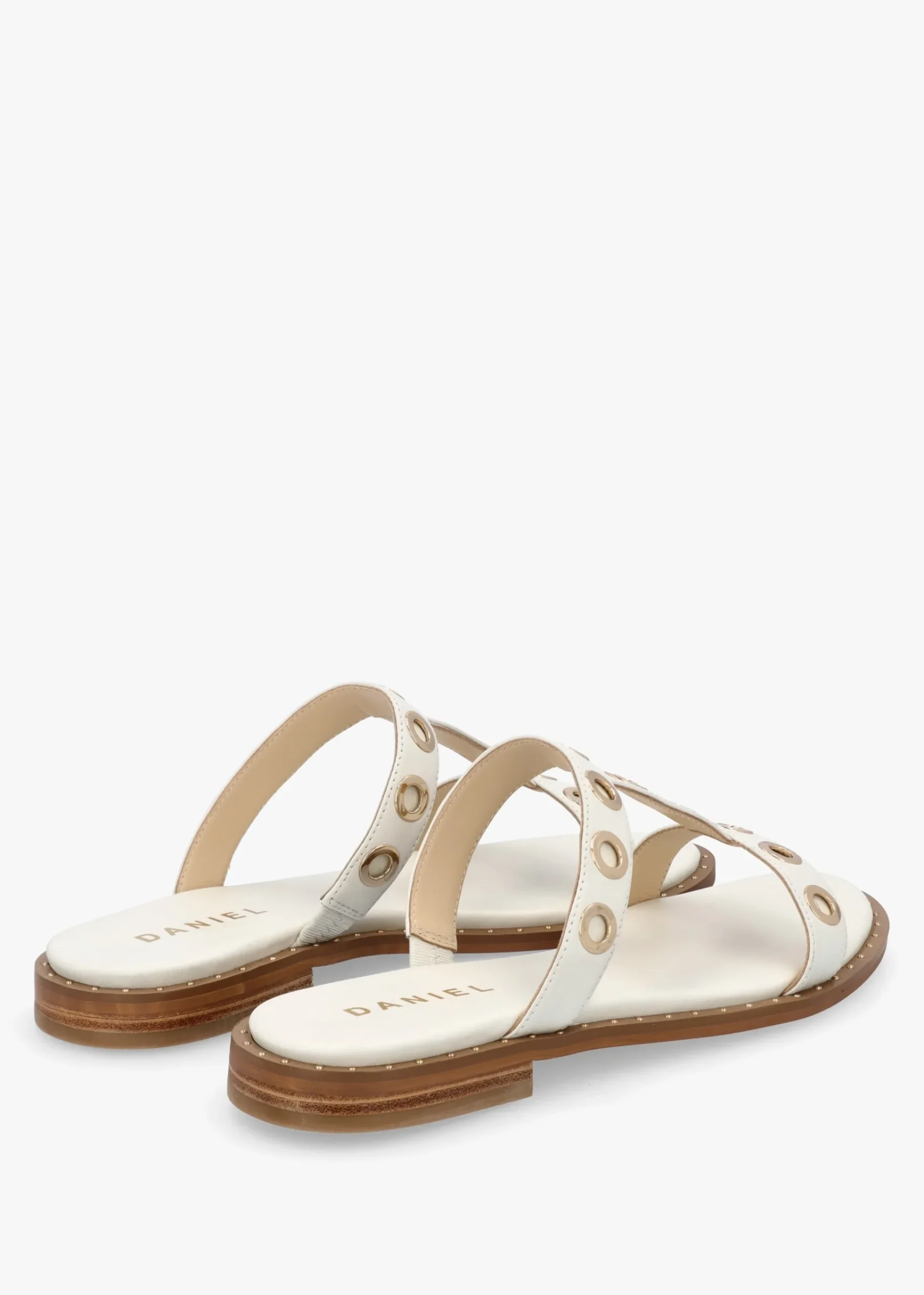 Elope White Leather H Band Eyelet Mules