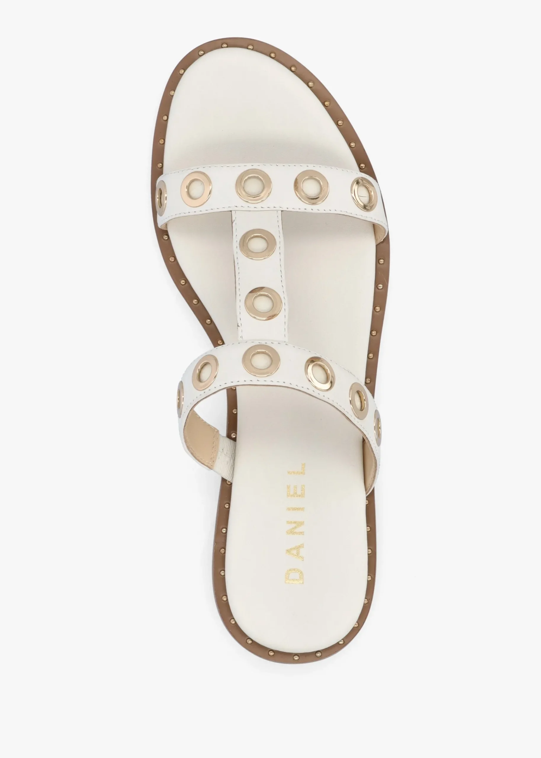 Elope White Leather H Band Eyelet Mules