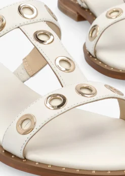 Elope White Leather H Band Eyelet Mules