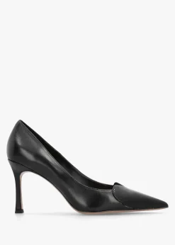 Elove Black Leather Heart Toe Cap Court Shoes