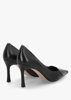 Elove Black Leather Heart Toe Cap Court Shoes