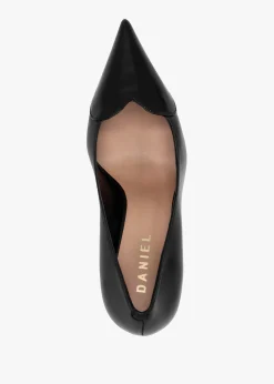 Elove Black Leather Heart Toe Cap Court Shoes