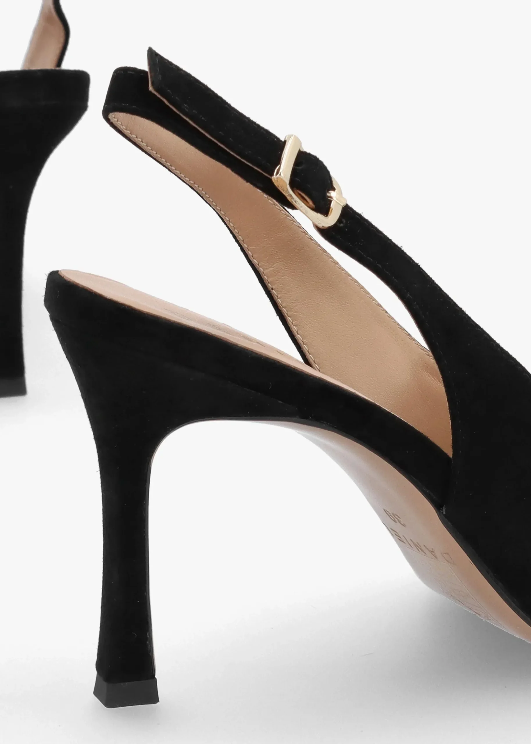 Elove Black Suede Crystal Heart Toe Cap Heeled Sling Backs
