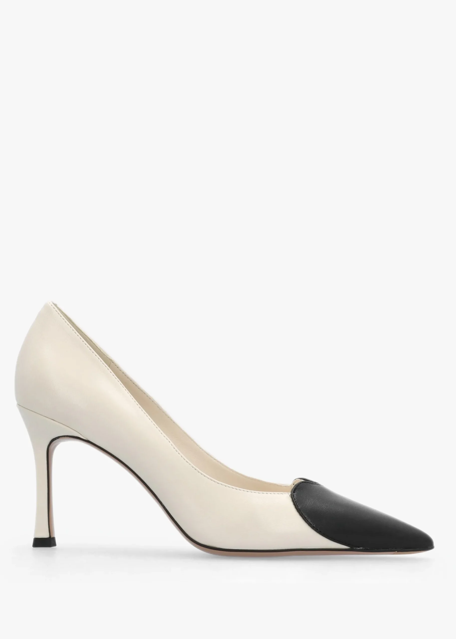 Elove Cream Leather Heart Toe Cap Court Shoes