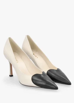 Elove Cream Leather Heart Toe Cap Court Shoes