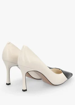 Elove Cream Leather Heart Toe Cap Court Shoes