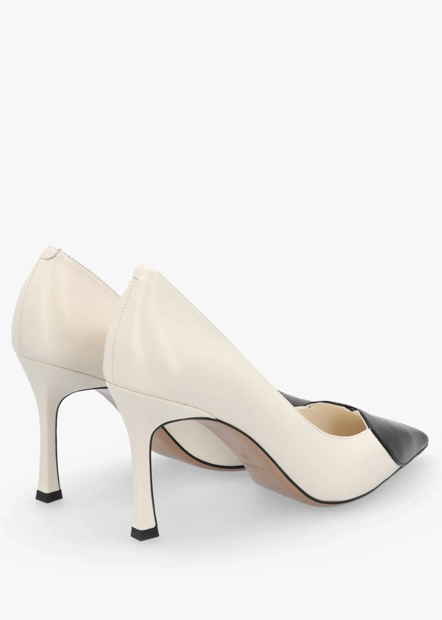 Elove Cream Leather Heart Toe Cap Court Shoes