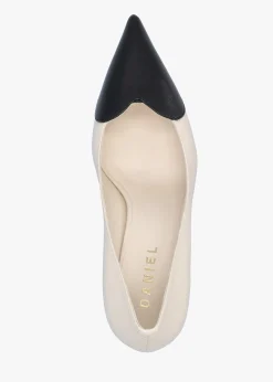 Elove Cream Leather Heart Toe Cap Court Shoes