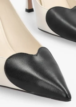 Elove Cream Leather Heart Toe Cap Court Shoes