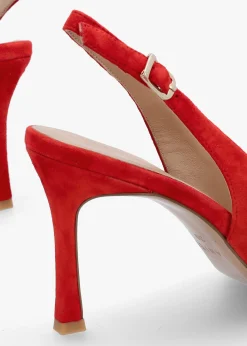 Elove Red Suede Crystal Heart Toe Cap Heeled Sling Backs