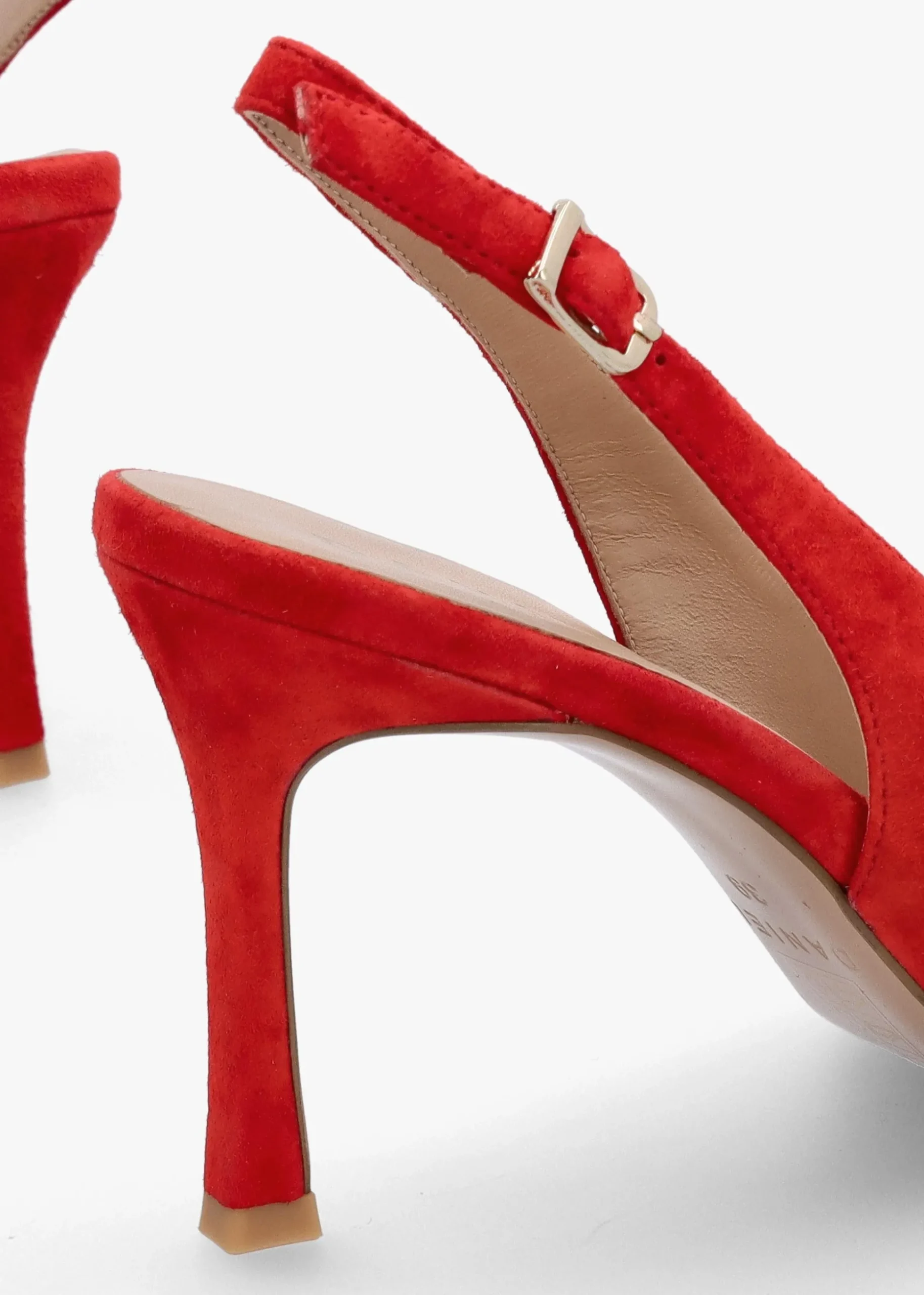 Elove Red Suede Crystal Heart Toe Cap Heeled Sling Backs