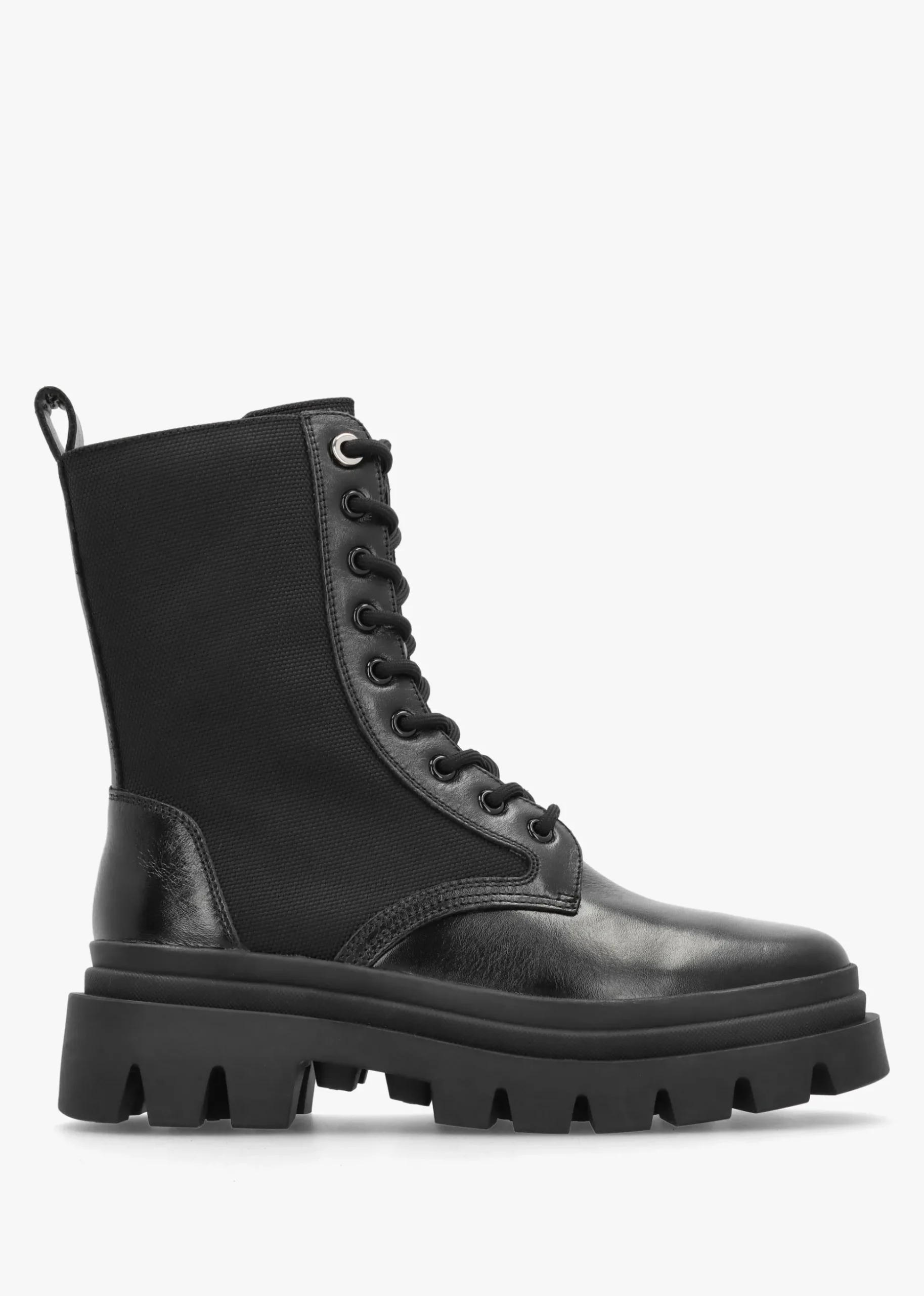 Emily Black Leather & Textile Biker Boots
