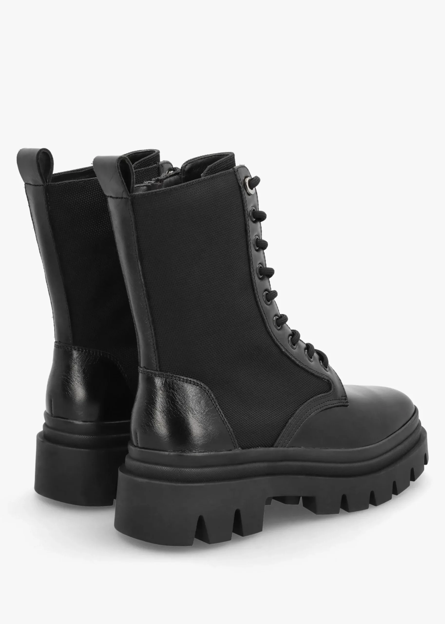 Emily Black Leather & Textile Biker Boots
