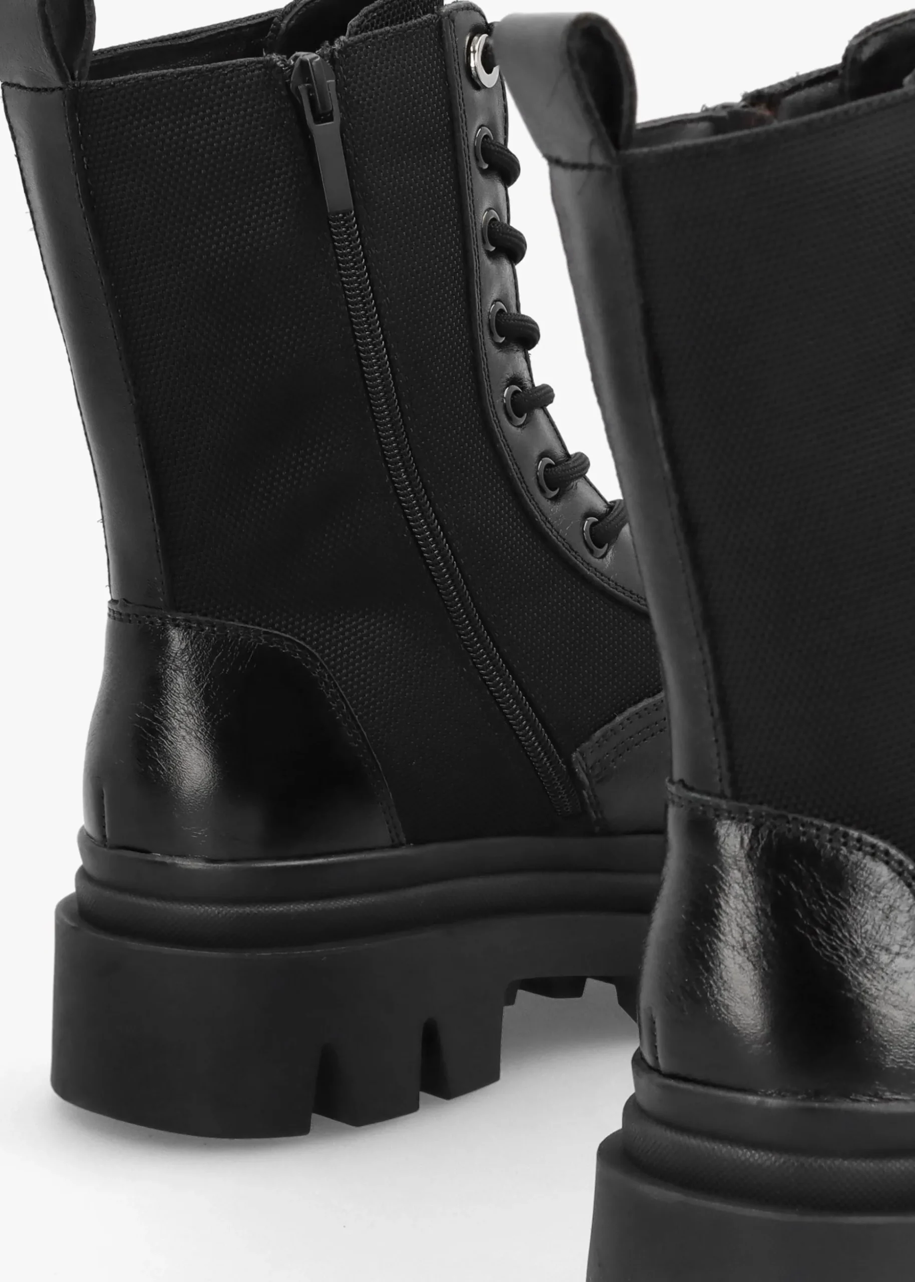 Emily Black Leather & Textile Biker Boots