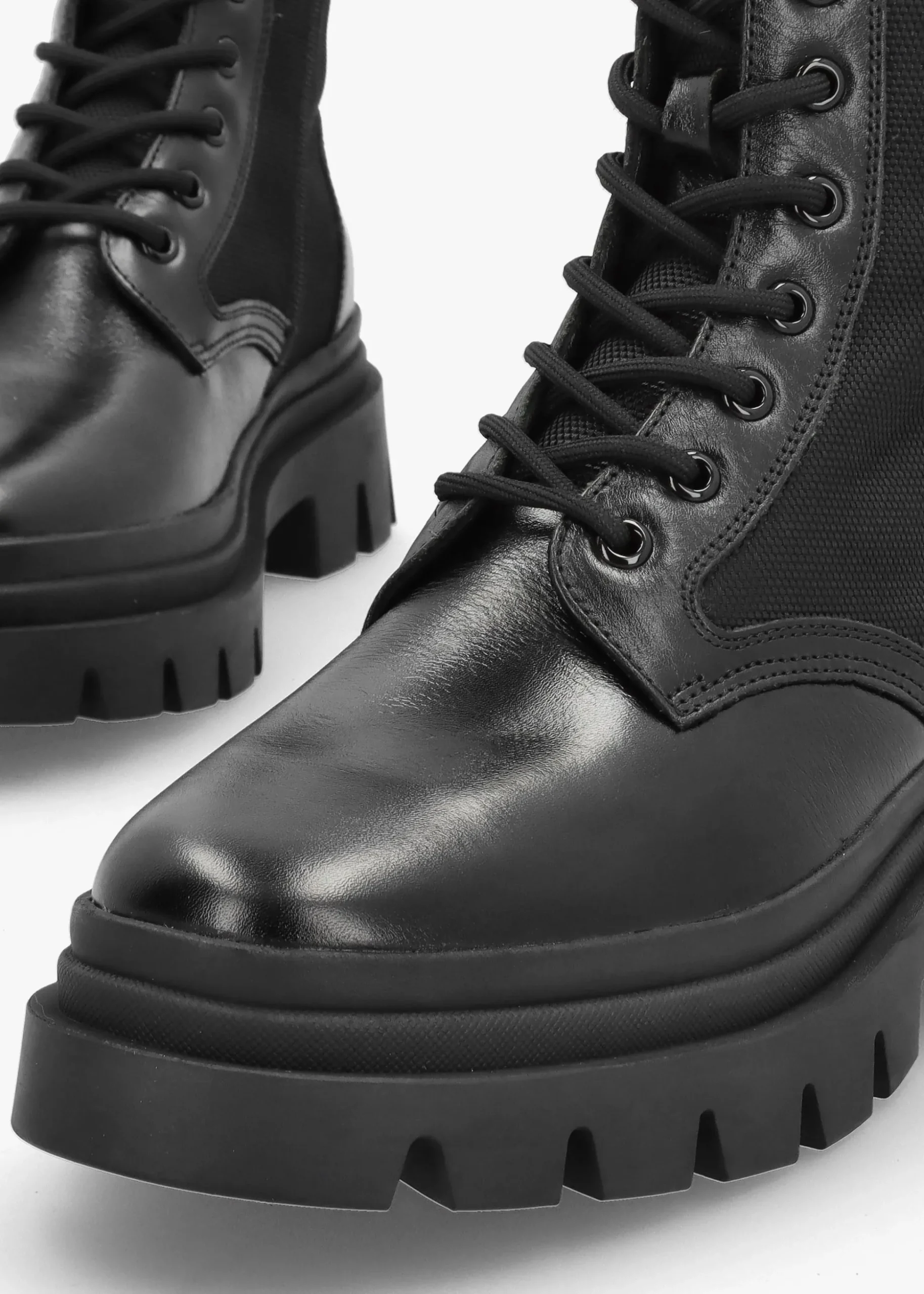 Emily Black Leather & Textile Biker Boots