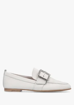 Emma Silver Grey Leather Buckle Loafers