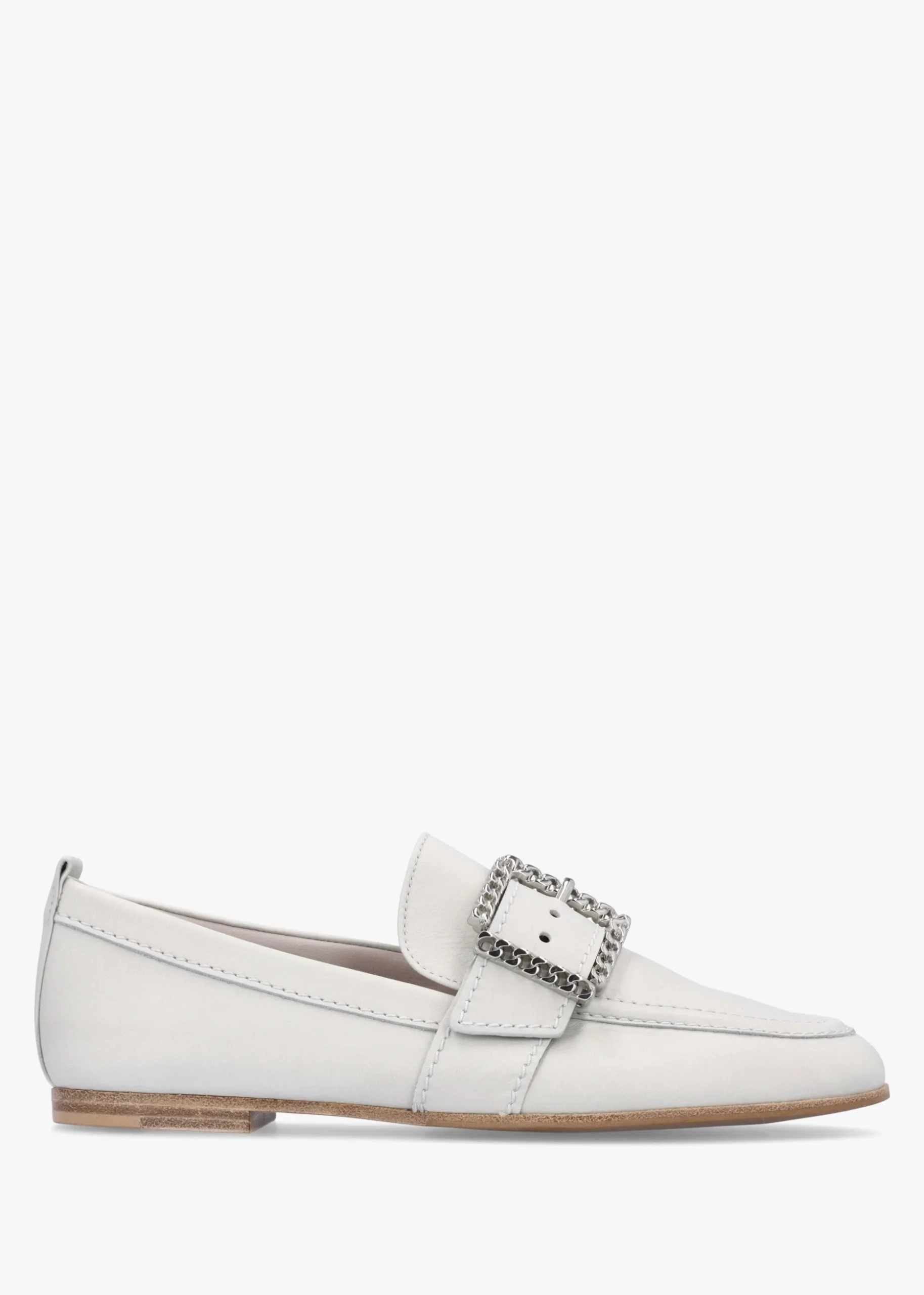 Emma Silver Grey Leather Buckle Loafers