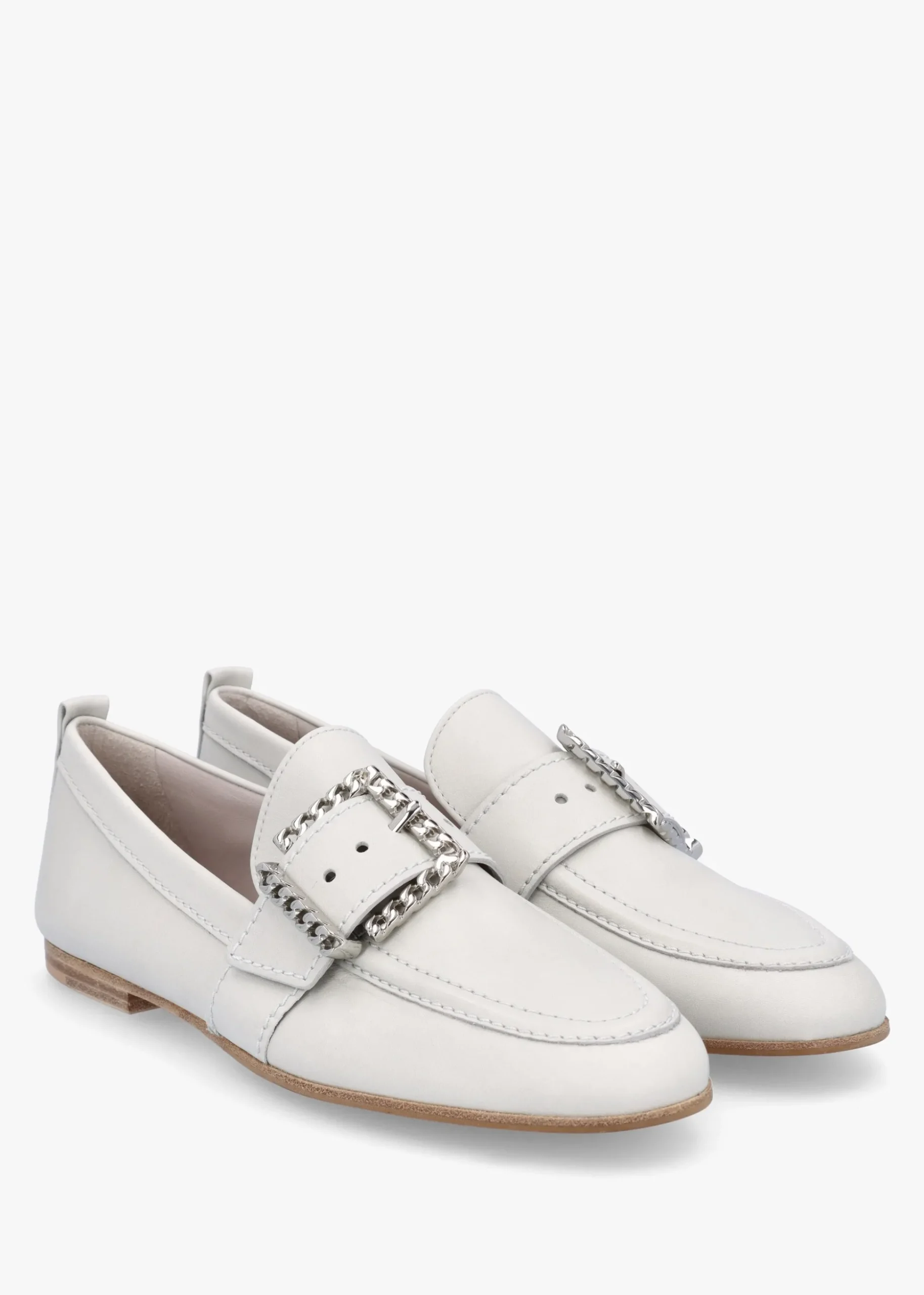 Emma Silver Grey Leather Buckle Loafers