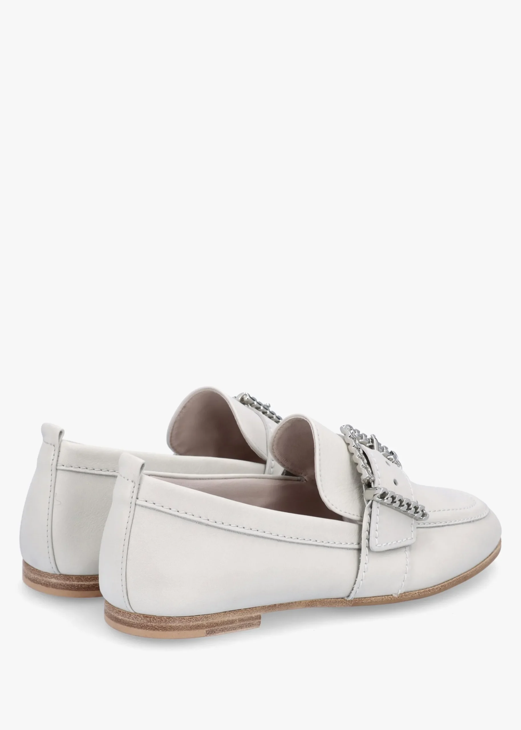 Emma Silver Grey Leather Buckle Loafers