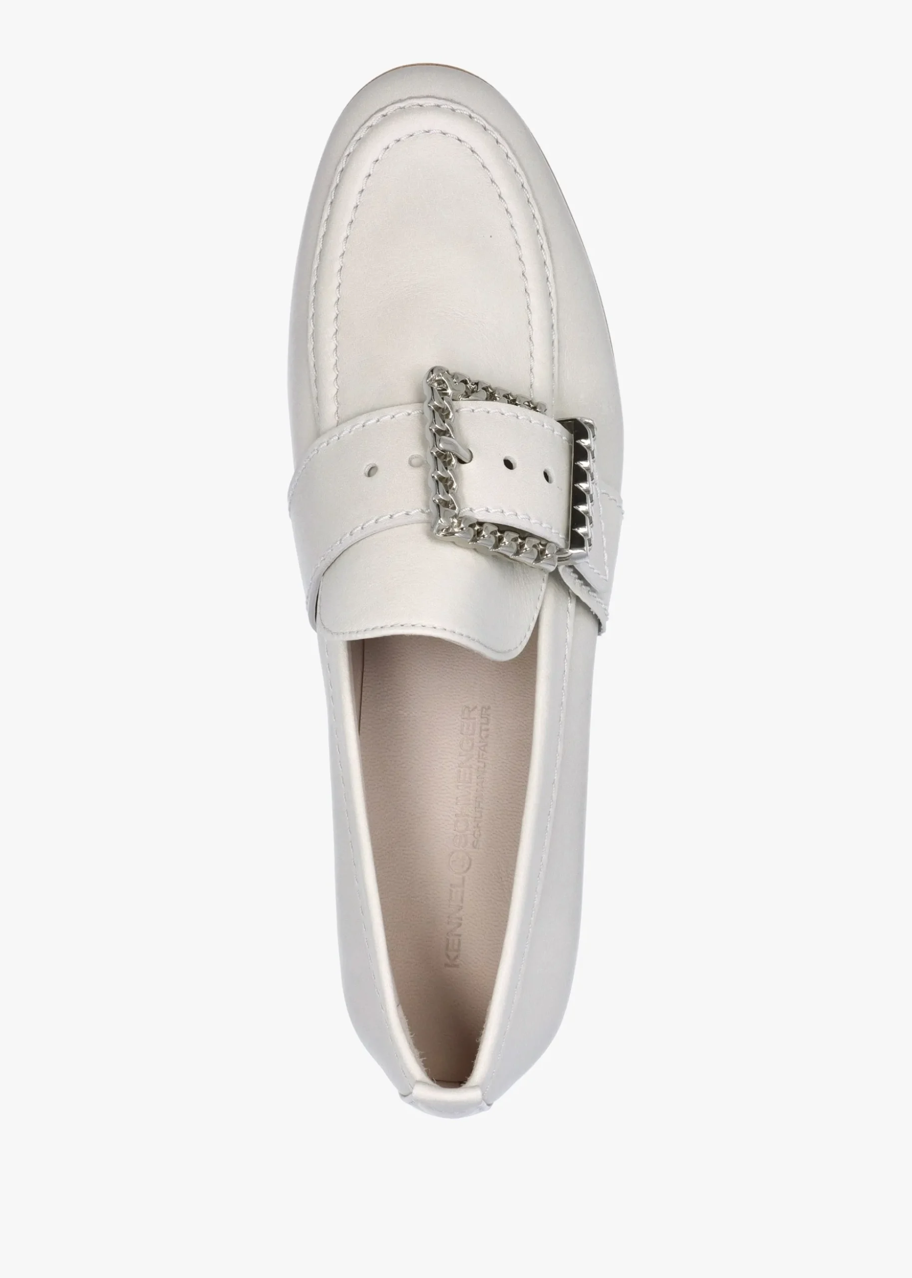 Emma Silver Grey Leather Buckle Loafers