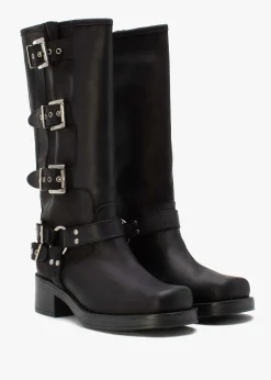 Emotie Black Leather Multi Buckle Biker Boots