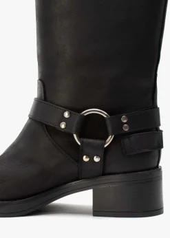 Emotie Black Leather Multi Buckle Biker Boots