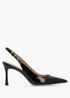 Enjoy Black Patent Leather Mid Heel Sling Back Court Shoes