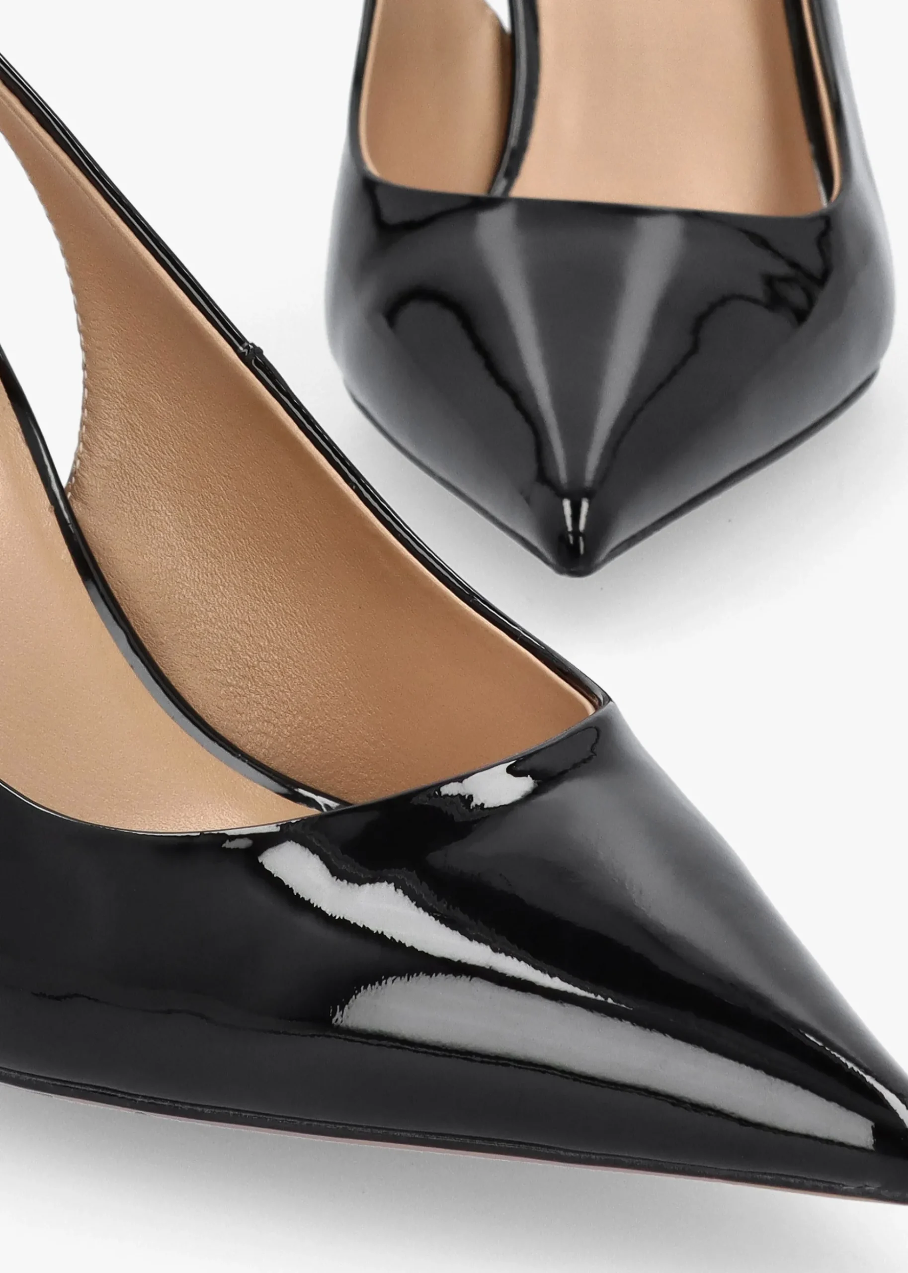 Enjoy Black Patent Leather Mid Heel Sling Back Court Shoes