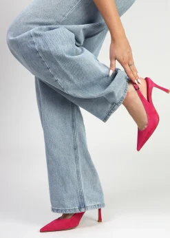 Enjoy Fuchsia Suede Mid Heel Sling Back Court Shoes