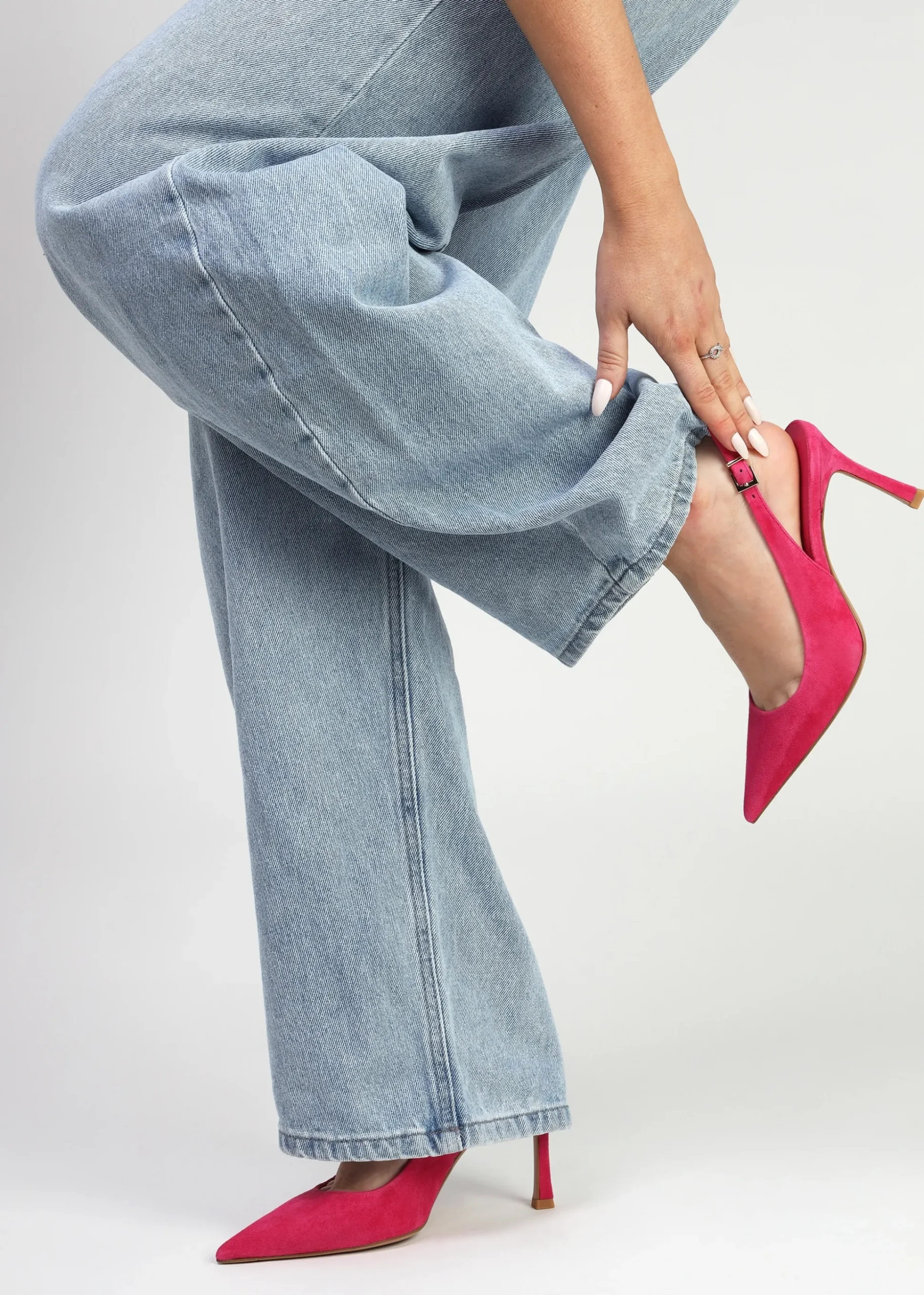 Enjoy Fuchsia Suede Mid Heel Sling Back Court Shoes