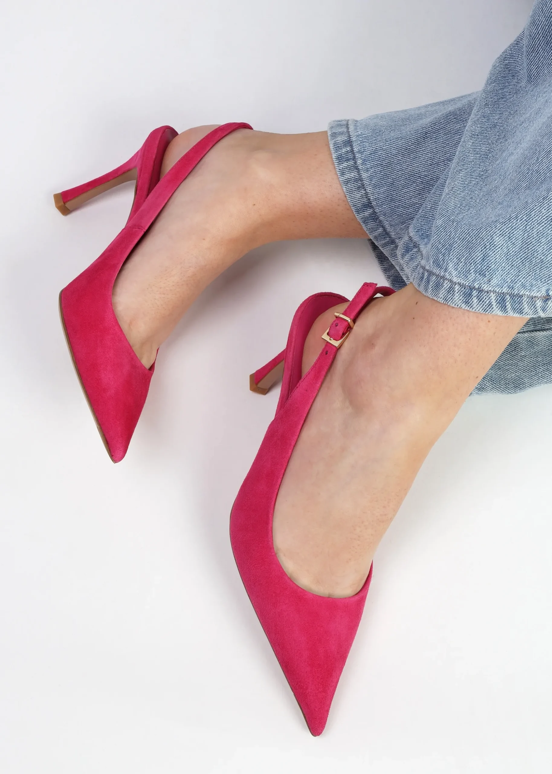 Enjoy Fuchsia Suede Mid Heel Sling Back Court Shoes