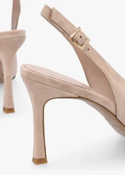 Enjoy Nude Suede Mid Heel Sling Back Court Shoes