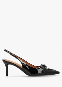 Eppie Black Patent Leather Mid Heel Sling Back Shoes