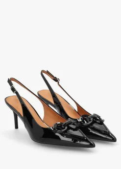 Eppie Black Patent Leather Mid Heel Sling Back Shoes