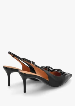 Eppie Black Patent Leather Mid Heel Sling Back Shoes