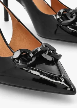 Eppie Black Patent Leather Mid Heel Sling Back Shoes