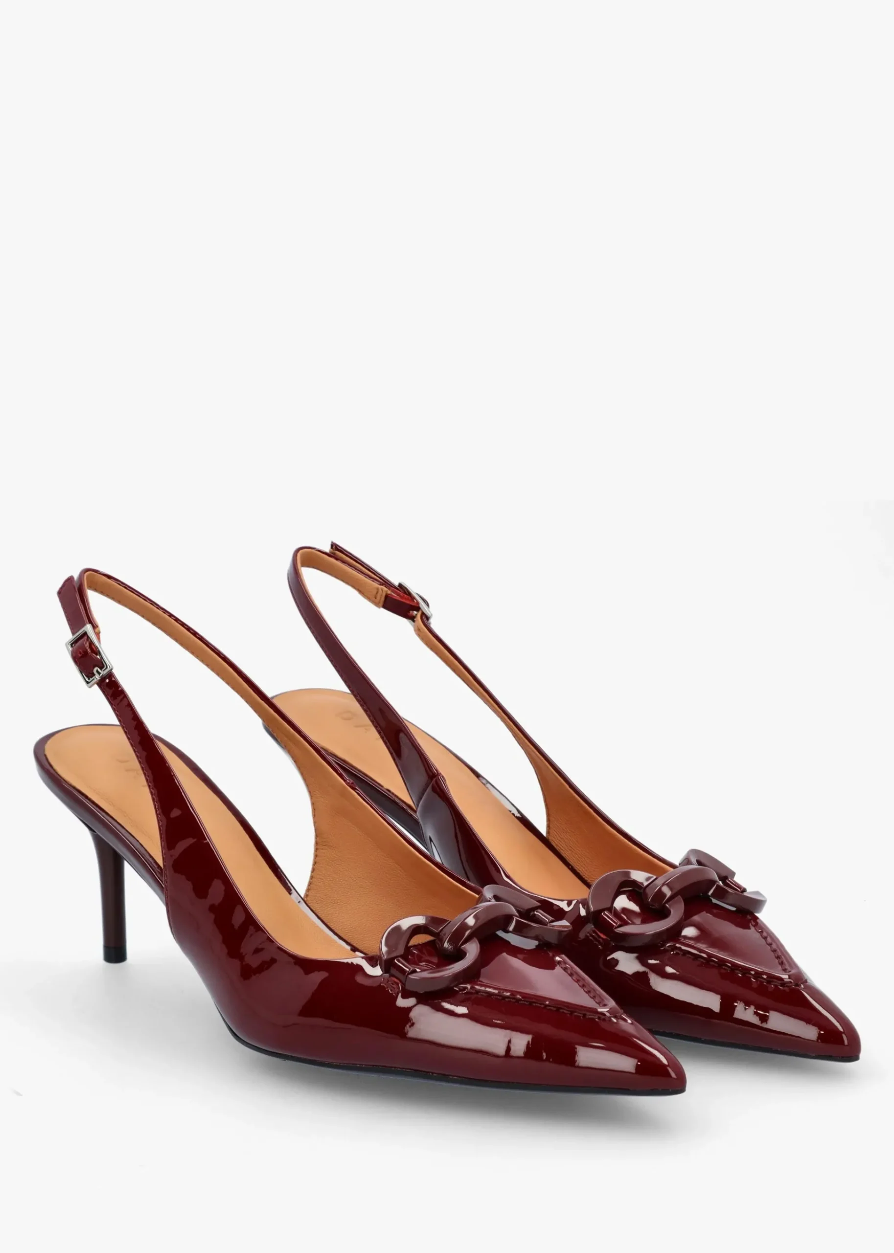 Eppie Burgundy Patent Leather Mid Heel Sling Back Shoes