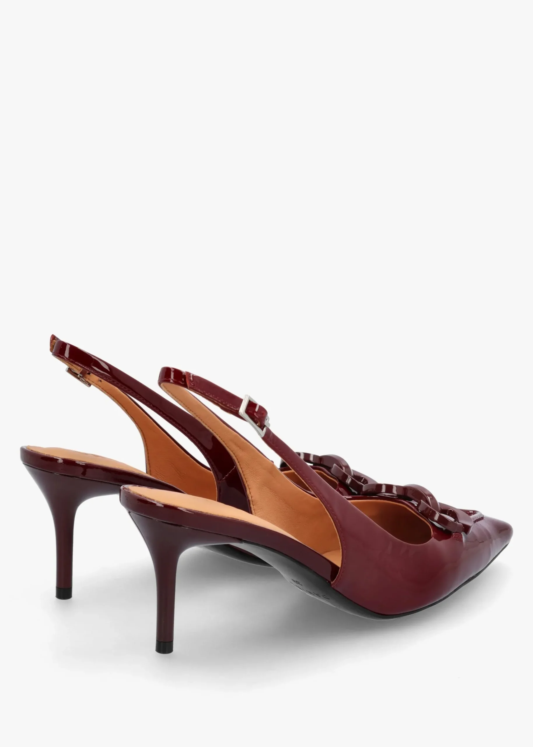Eppie Burgundy Patent Leather Mid Heel Sling Back Shoes