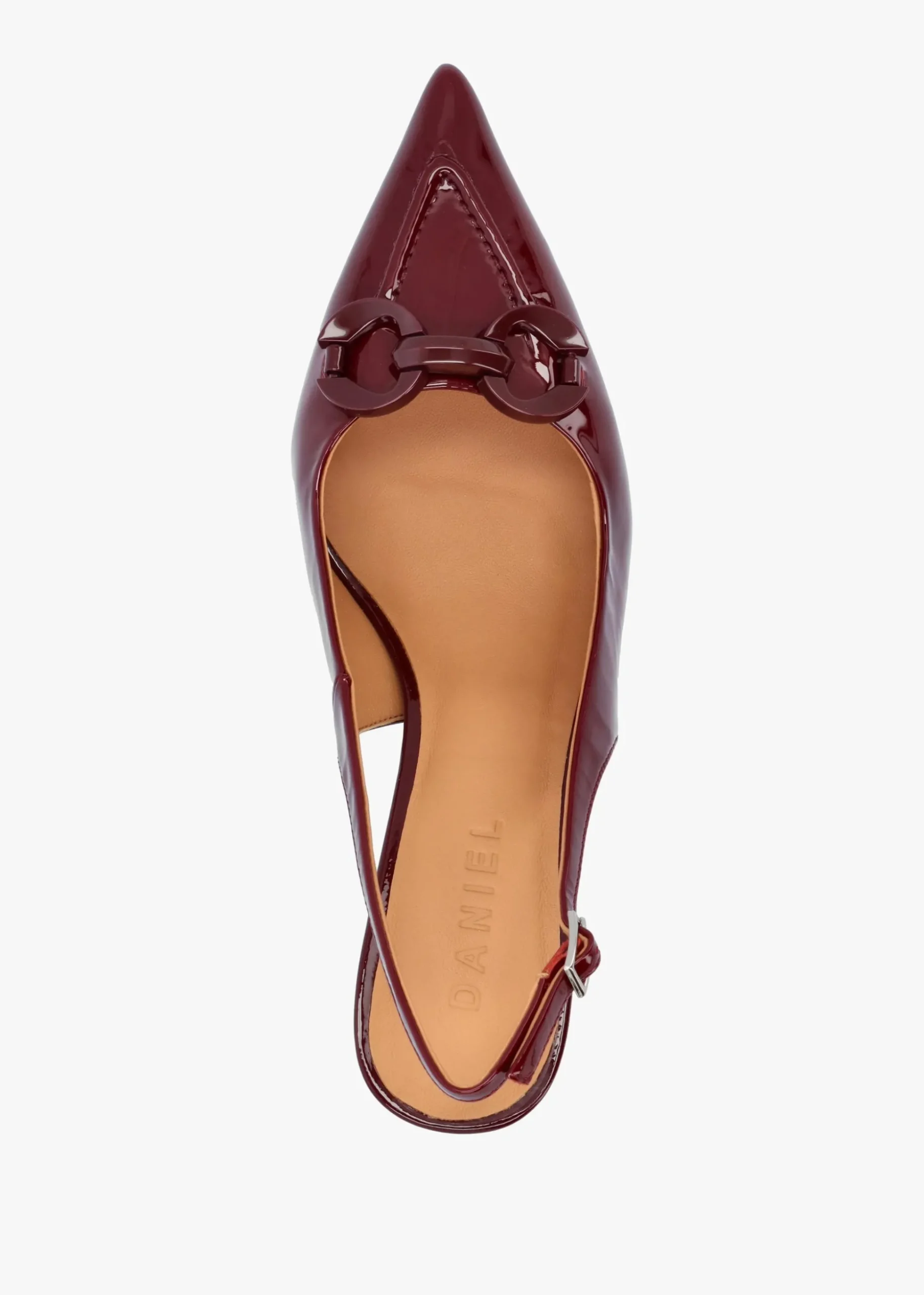 Eppie Burgundy Patent Leather Mid Heel Sling Back Shoes