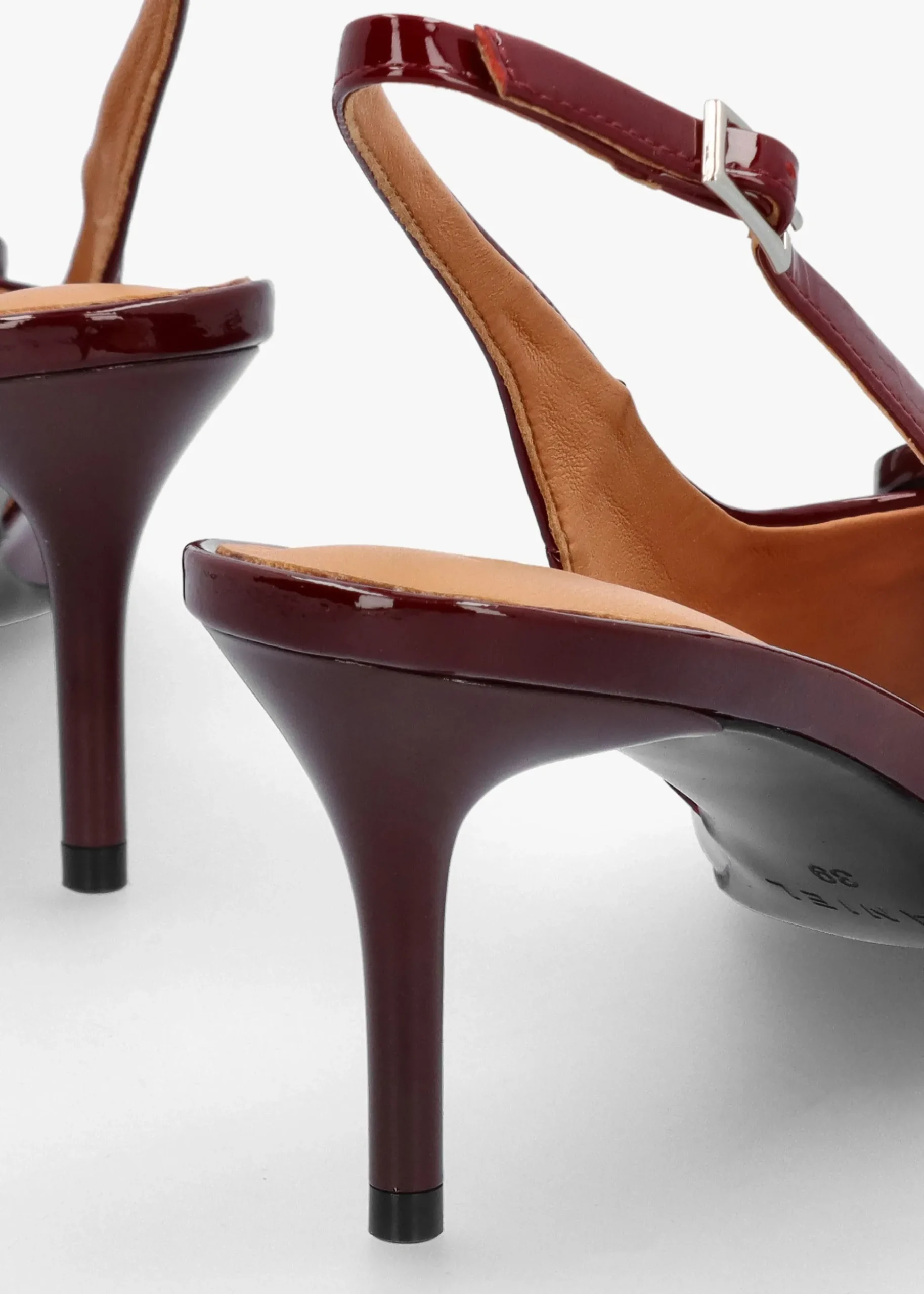 Eppie Burgundy Patent Leather Mid Heel Sling Back Shoes