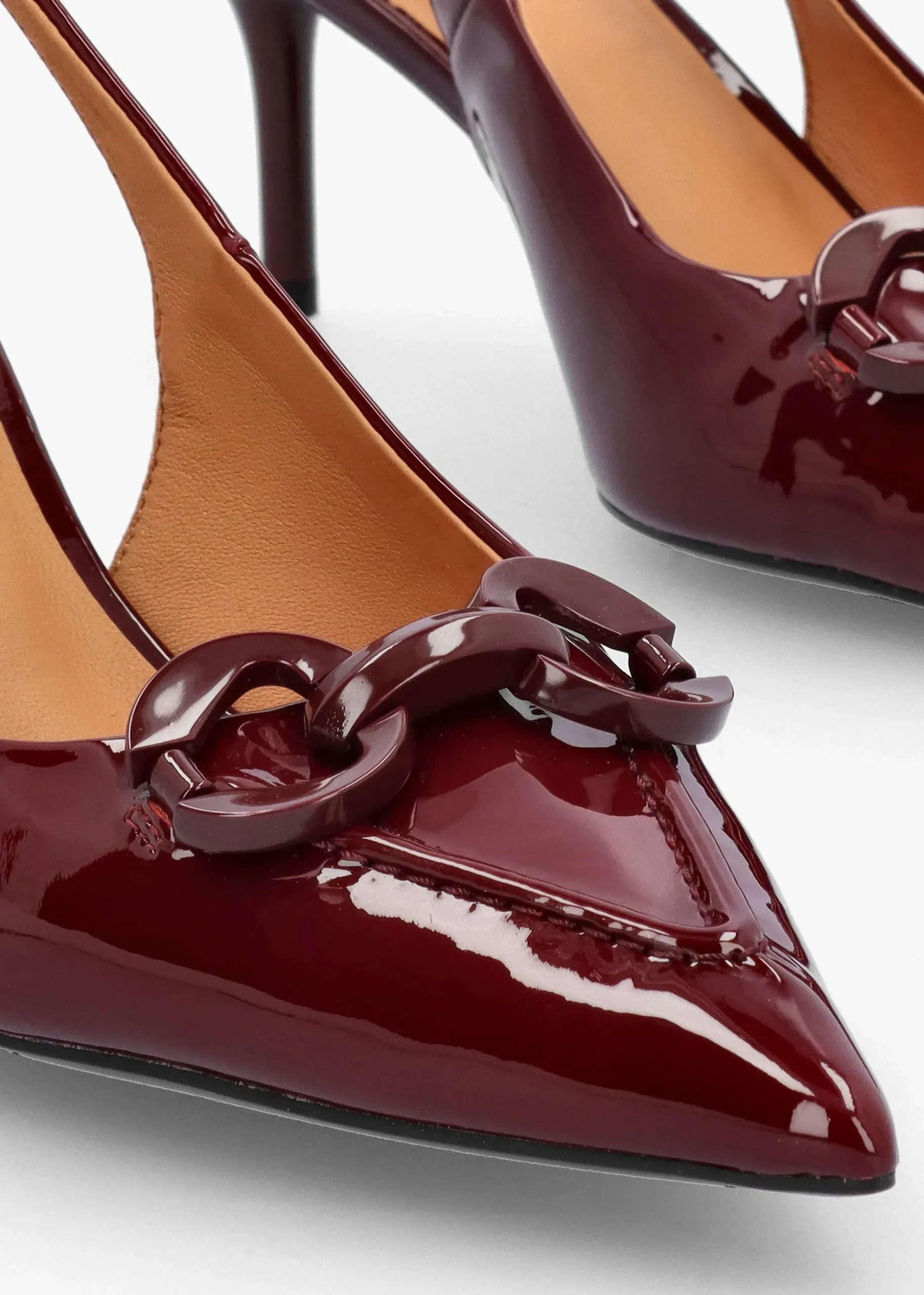 Eppie Burgundy Patent Leather Mid Heel Sling Back Shoes