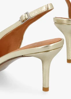 Eppie Gold Leather Mid Heel Sling Back Shoes