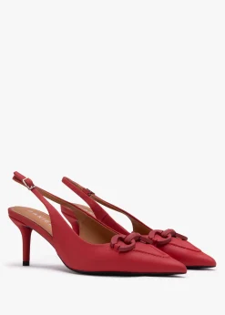 Eppie Red Leather Mid Heel Sling Back Shoes