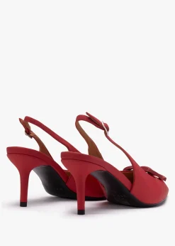 Eppie Red Leather Mid Heel Sling Back Shoes