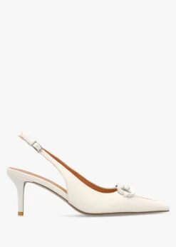 Eppie White Leather Mid Heel Sling Back Shoes