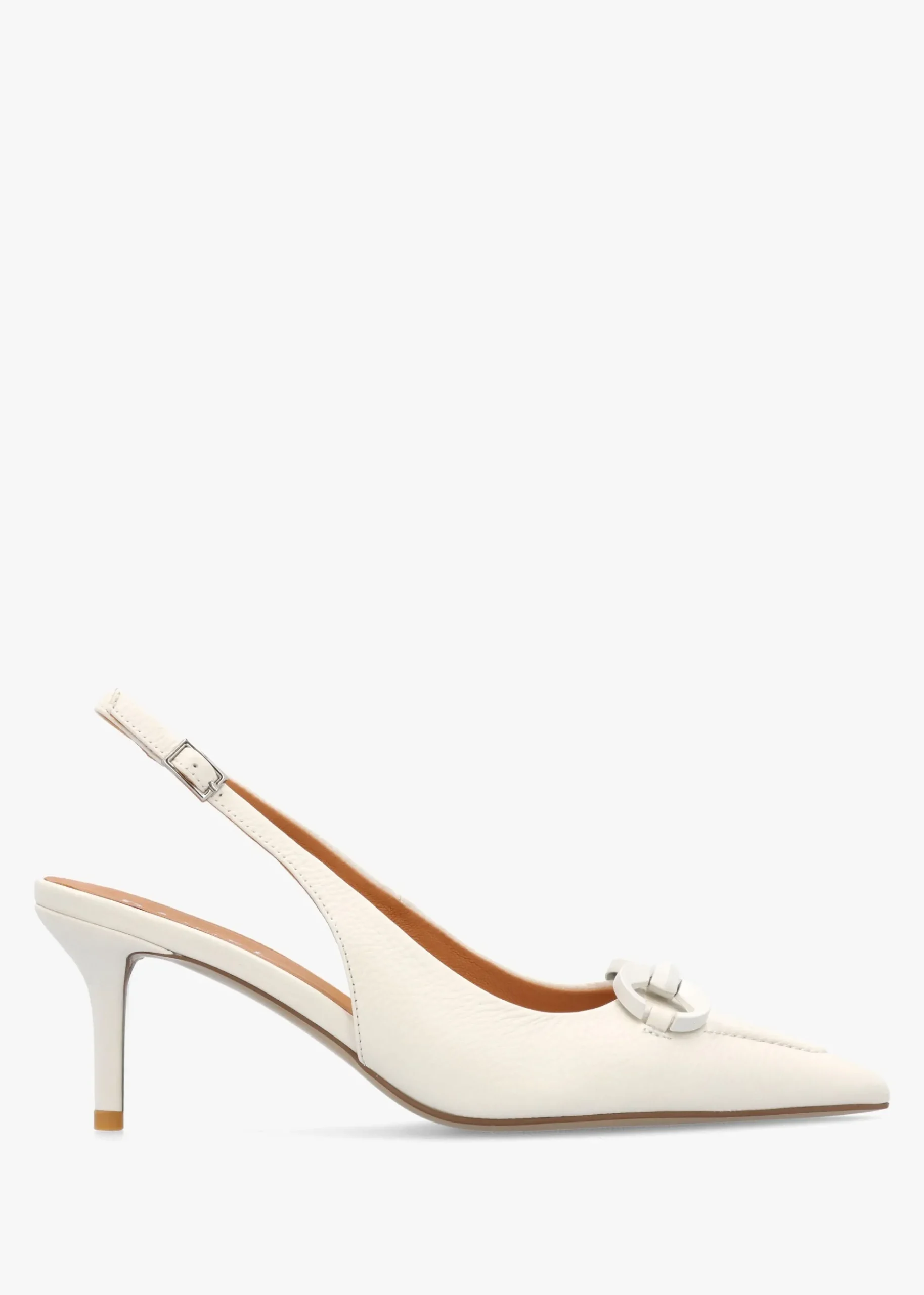 Eppie White Leather Mid Heel Sling Back Shoes