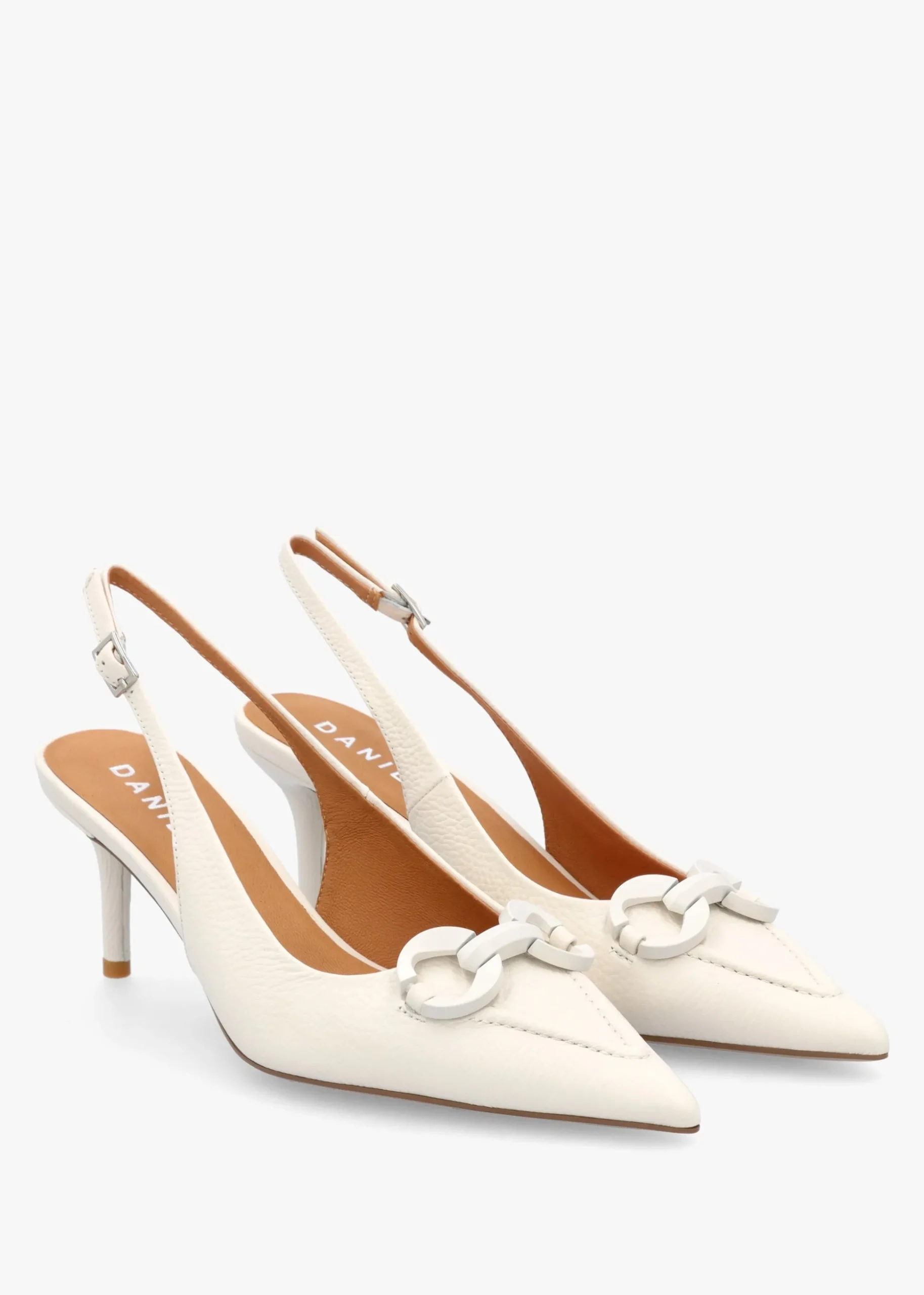Eppie White Leather Mid Heel Sling Back Shoes