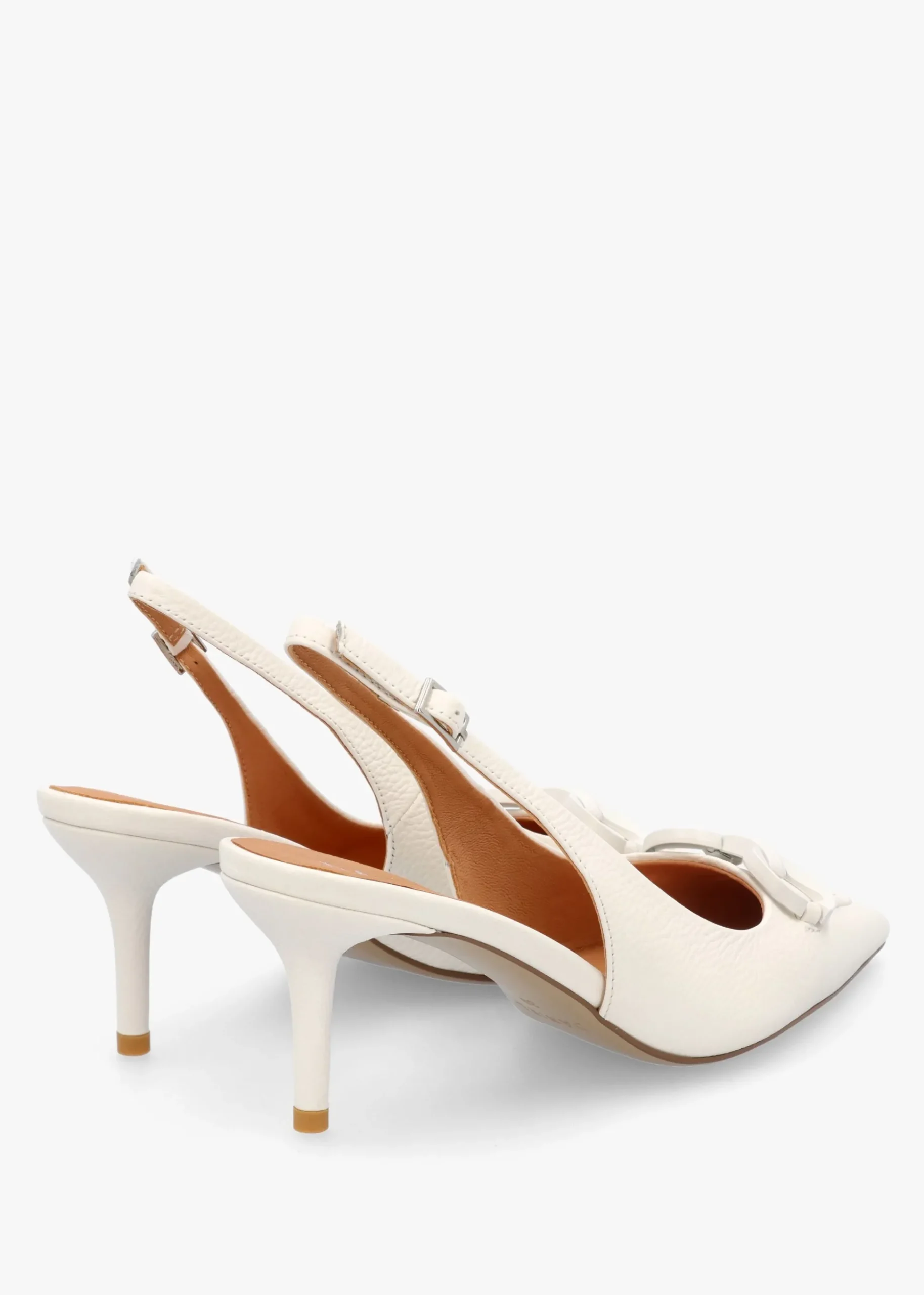 Eppie White Leather Mid Heel Sling Back Shoes