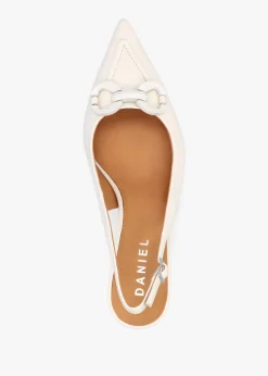 Eppie White Leather Mid Heel Sling Back Shoes
