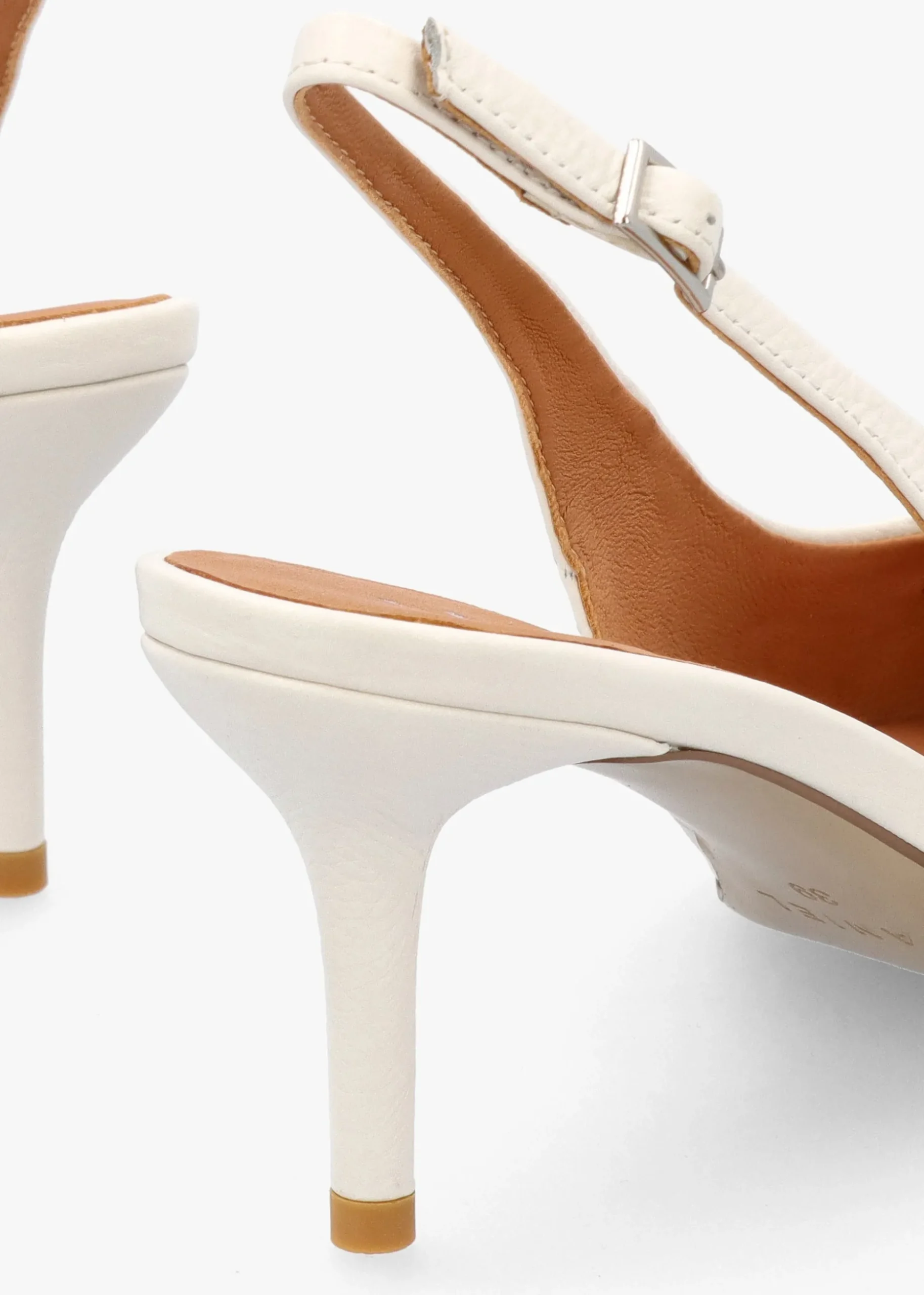 Eppie White Leather Mid Heel Sling Back Shoes